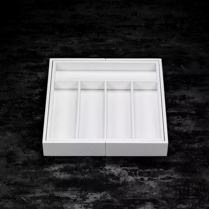 Kinghoff Bambus-Schubladen-Organizer Weiß - Ausziehbar (31-52 cm) - 7 Aufbewahrungsfächer - Besteckschubladen-Organizer - Natürlicher Bambus - Besteckkasten-Organizer