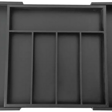 Bambus-Schubladen-Organizer - Ausziehbares Aufbewahrungssystem für Besteck & Küchenutensilien - 7 Fächer - Schwarz - 31-52 x 31,5 x 5 cm