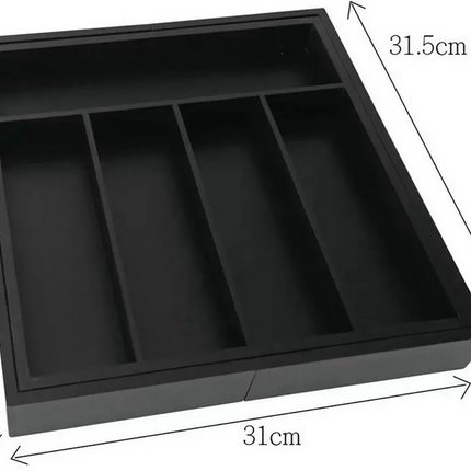 Bambus-Schubladen-Organizer - Ausziehbares Aufbewahrungssystem für Besteck & Küchenutensilien - 7 Fächer - Schwarz - 31-52 x 31,5 x 5 cm