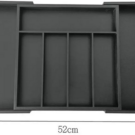 Bambus-Schubladen-Organizer - Ausziehbares Aufbewahrungssystem für Besteck & Küchenutensilien - 7 Fächer - Schwarz - 31-52 x 31,5 x 5 cm