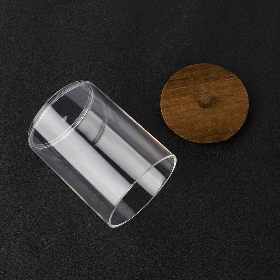 Set van 3 wattenhouders met houten deksel – badkamer organizer, donkerbruin – foto 3