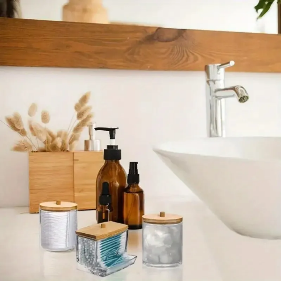 Set van 3 wattenhouders met houten deksel – badkamerorganizer – foto 5