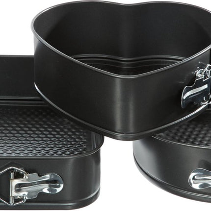 Backform - Tortenform - Springform-Set 3-teilig - Herz 22x20CM - Rund 24CM - Quadratisch 26X26CM