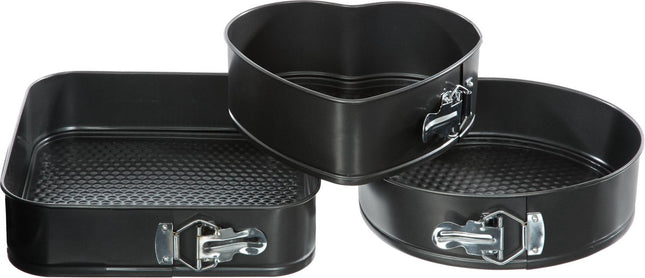 Backform - Tortenform - Springform-Set 3-teilig - Herz 22x20CM - Rund 24CM - Quadratisch 26X26CM
