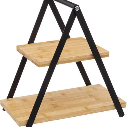 Etagere/Serviertablett – 2-stöckig – Bambus – Schwarz/Beige