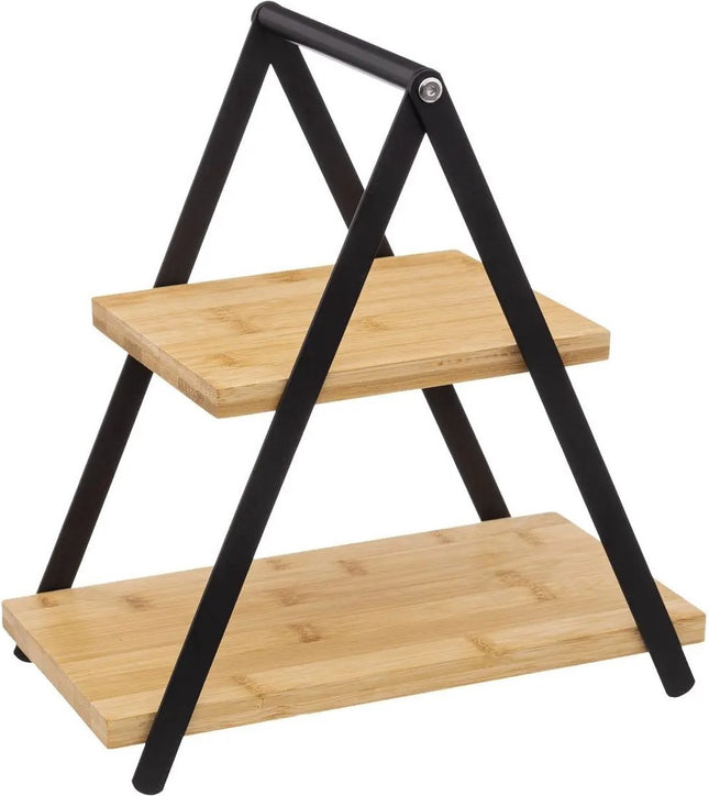 Etagere/Serviertablett – 2-stöckig – Bambus – Schwarz/Beige