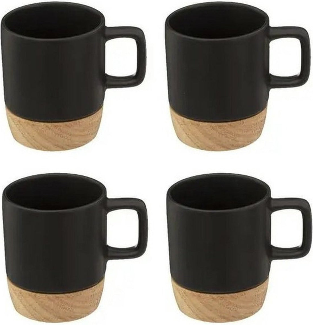 Secret de Gourmet zwarte koffiekopjes 120 ml – 4 stuks met bamboe onderzetter