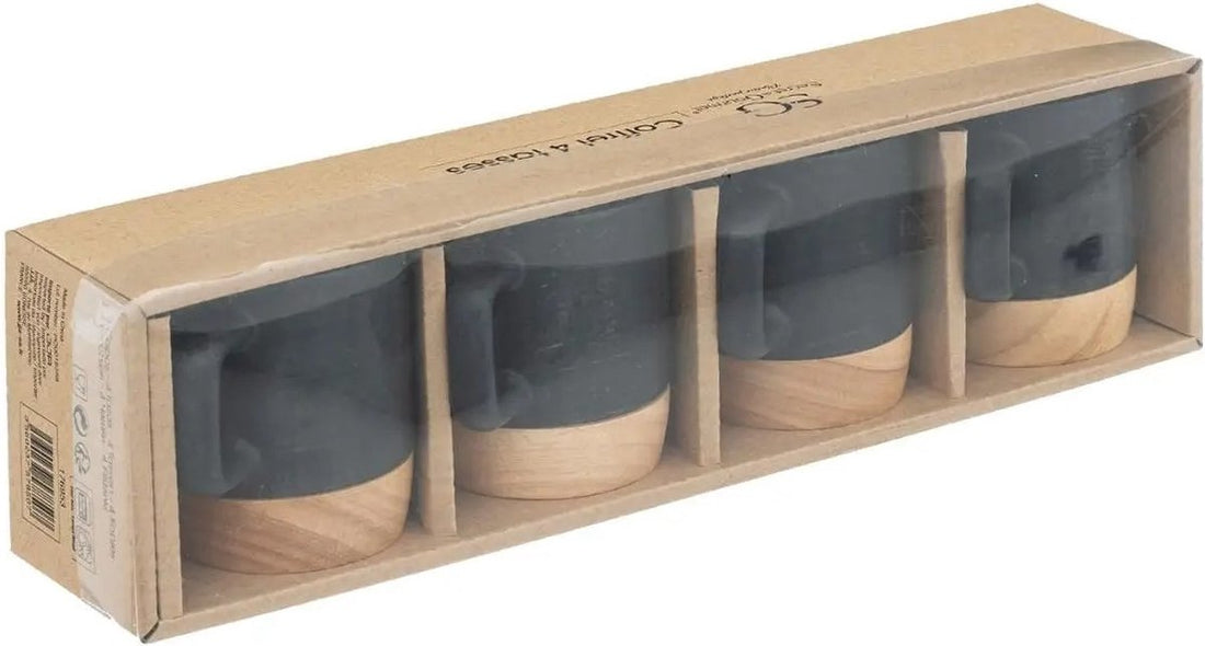 Secret de Gourmet zwarte koffiekopjes 120 ml – 4 stuks met bamboe onderzetter – foto 3
