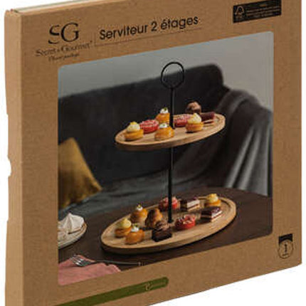 Serveerplank 2 laags - D25 cm - bamboe- kaasplankje - etagiere - tapas plateau