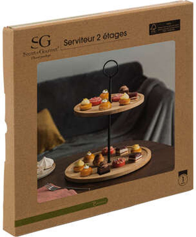 Serveerplank 2 laags - D25 cm - bamboe- kaasplankje - etagiere - tapas plateau