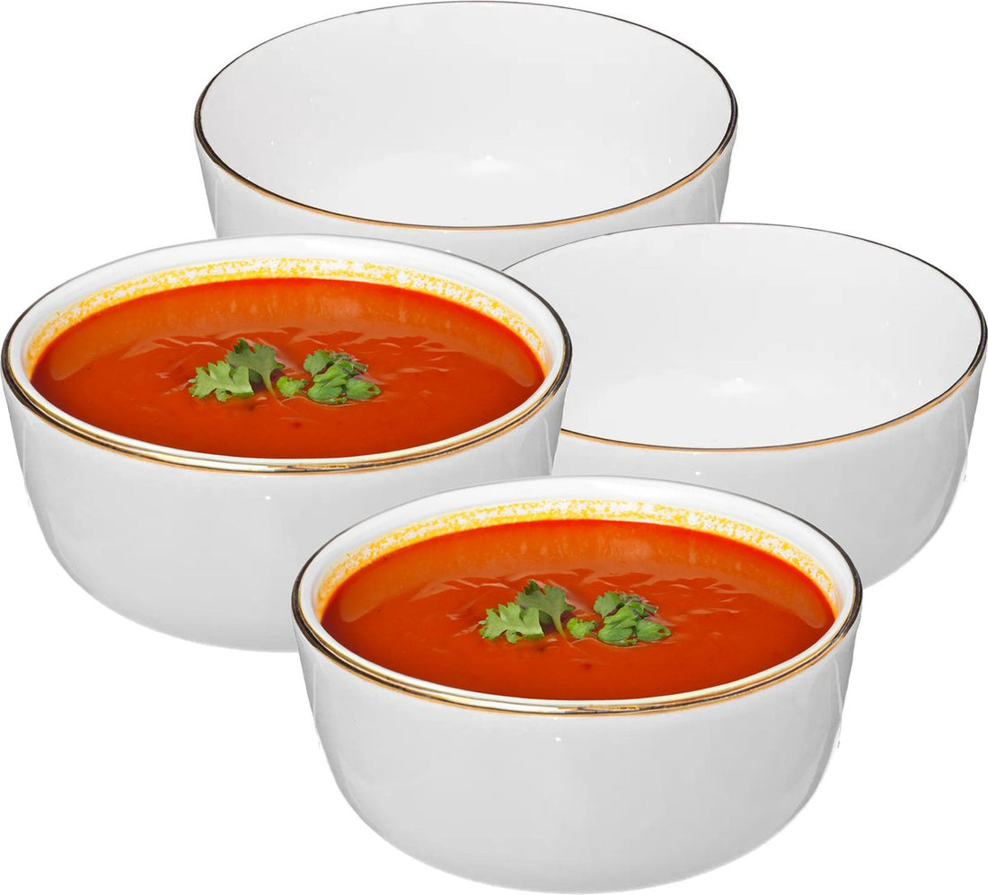 Bols à soupe/ramequins de service - 6x - Corona - céramique - D15 x H6.6 cm - blanc/or