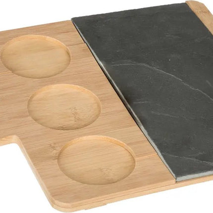 Servierplatte/Snackplatte/Snack-/Soßen-/Tapas-Platte – Bambus – Braun – inkl. 3x Schälchen
