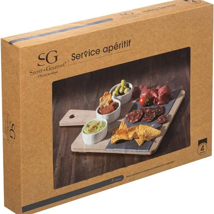 Servierplatte/Snackplatte/Snack-/Soßen-/Tapas-Platte – Bambus – Braun – inkl. 3x Schälchen