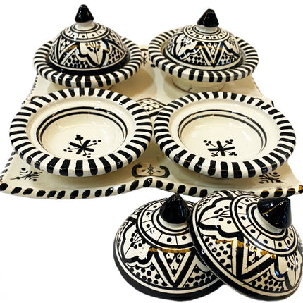 Set met 4 kleine tajine’s wit-zwart
