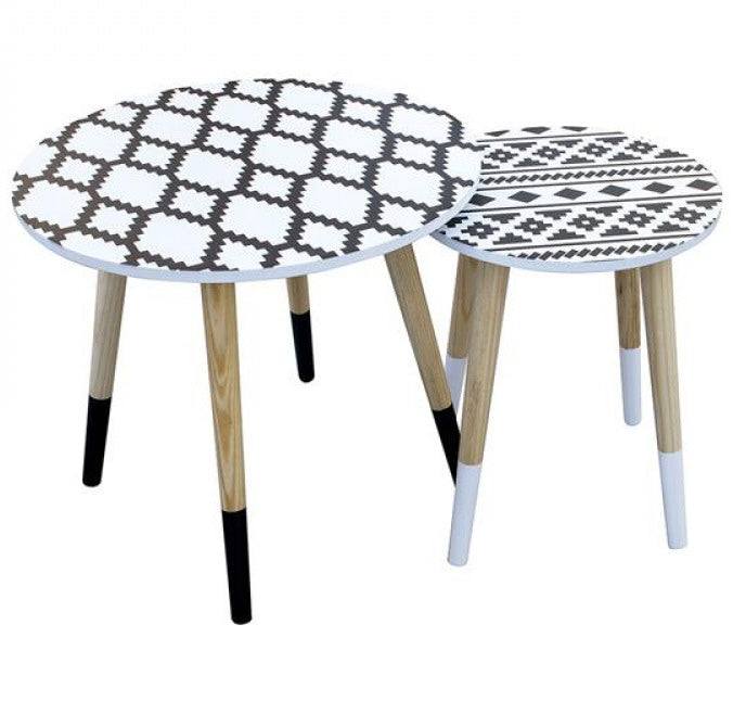 Lot de tables d'appoint rondes blanc-noir