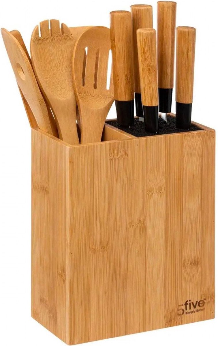 Ensemble Couteaux et Ustensiles de Cuisine - Bambou - 11 Pièces