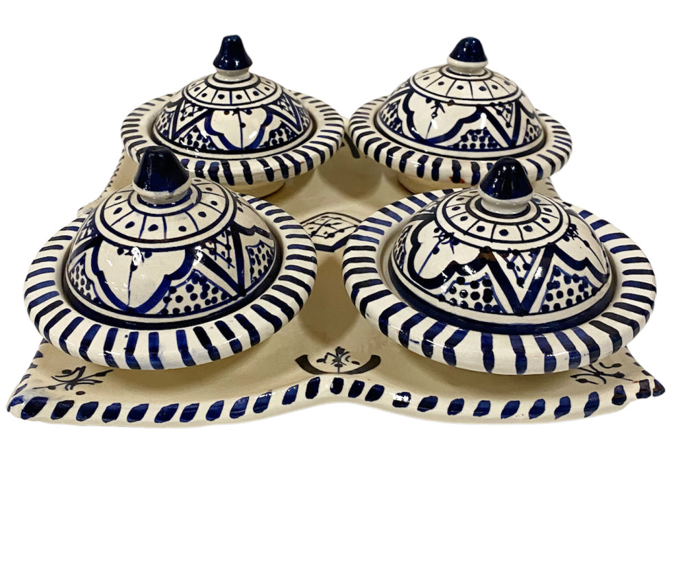 Set of 4 small tagines blue-white