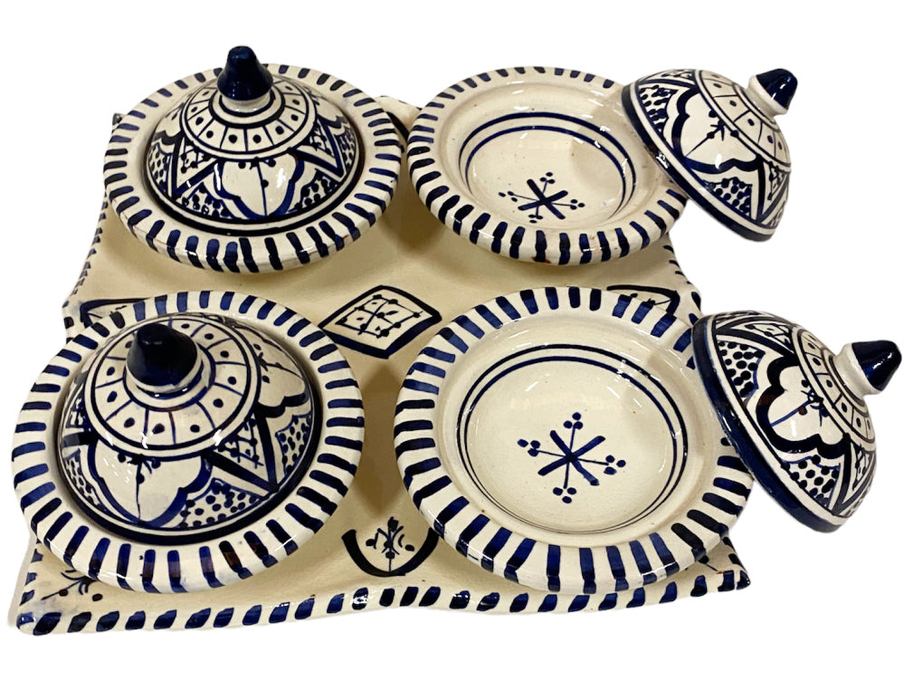 Set of 4 small tagines blue-white