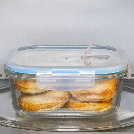 Set van 2 Kristalglas Lunchboxen – 800 ml Vershoudbakjes met Lichtblauw Randje – Glazen Lunchbox voor Salade, Maaltijden of Meal Prep – 18,5 x 12,5 x 6 cm