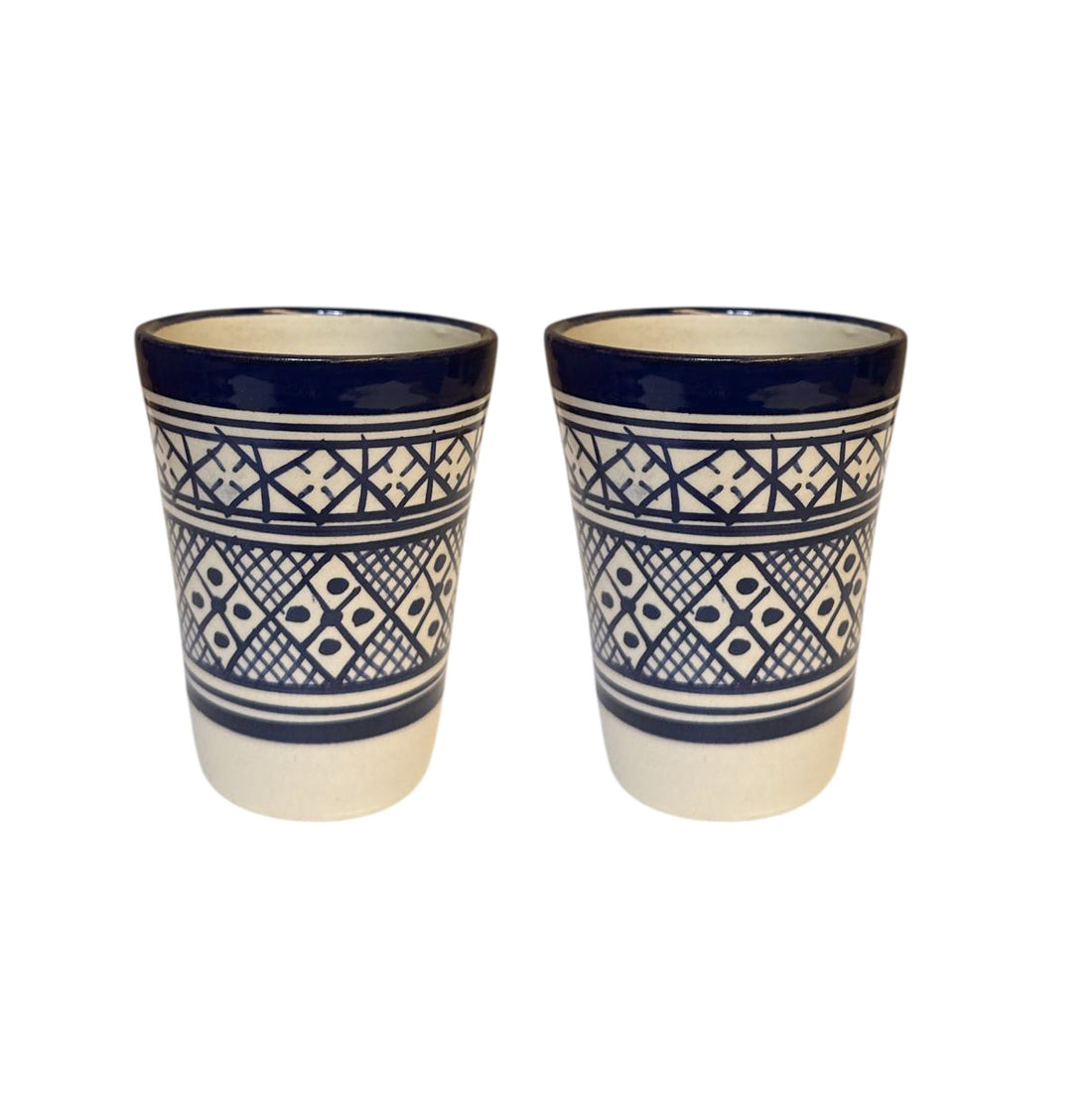Lot de 2 Tasses Marocaines Fès – Céramique Faite Main – Bleu/Blanc – Ø7.5 cm x 10 cm