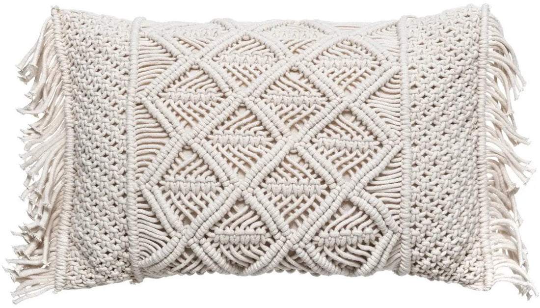 Atmosphera sierkussen Macramé Ibiza – set van 2, ivoorwit, 30 x 50 cm – foto 2
