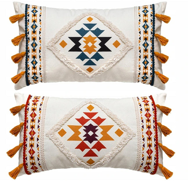 Decorative cushion with fringes in boho/ethno style