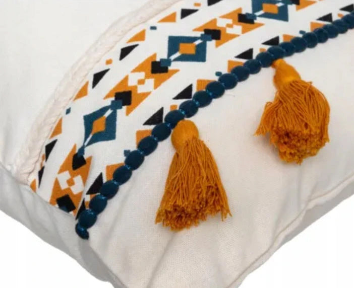 Decorative cushion with fringes in boho/ethno style