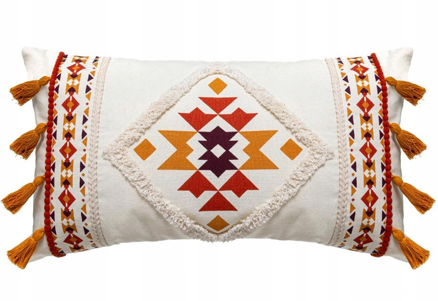 Decorative cushion with fringes in boho/ethno style