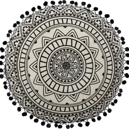 Sierkissen Rund – Mandala – Schwarz-Weiß – Durchmesser 40 cm