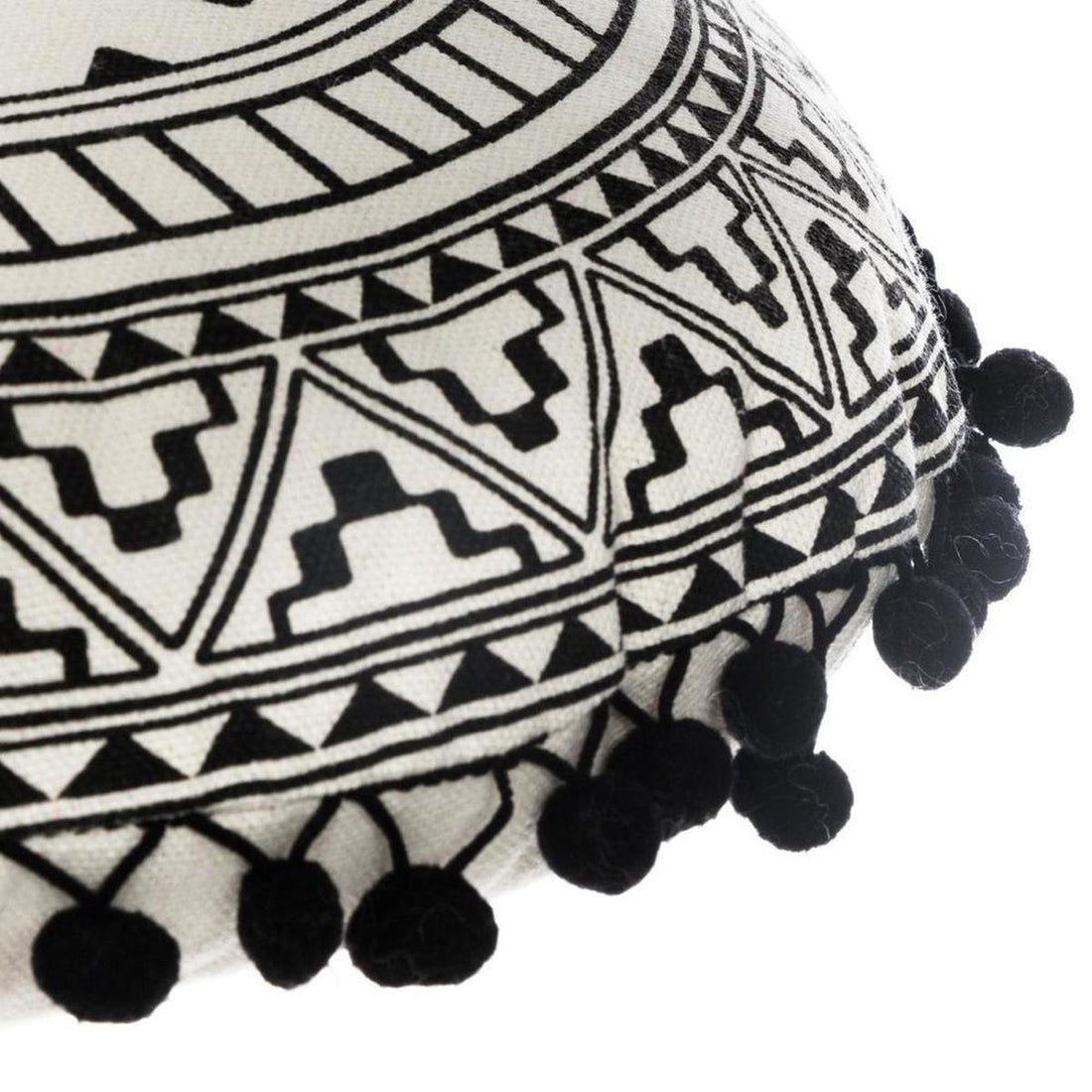 Round Decorative Cushion - Mandala - Black and White - Diameter 40 cm
