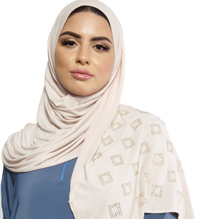 Hijab en jersey carré avec pierres