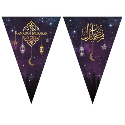 5 Meter Girlande - Ramadan Mubarak lila mit Goldfolienprägung