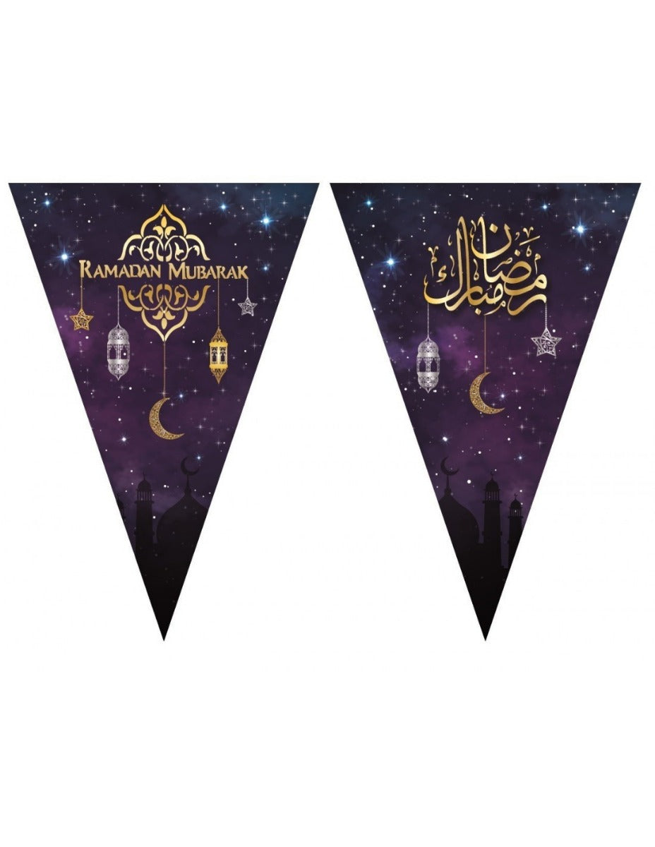 5 mètres de guirlande - Ramadan Mubarak violet avec impression feuille d'or
