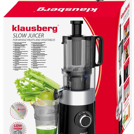 Klausberg KB-7871 Slowjuicer – Cold Press - Stille verticale juicer sapcentrifuge met brede vulopening – Fruitpers - Zwart/Zilver