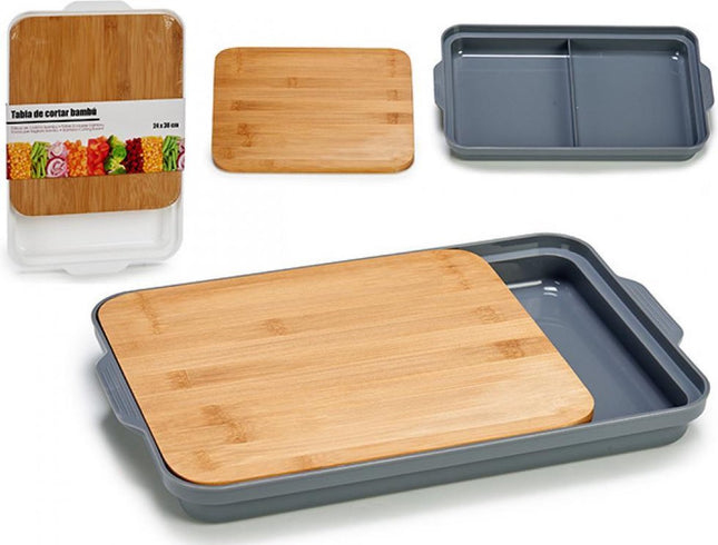 Bambus-Schneidebrett mit Auffangbehälter - Weiß