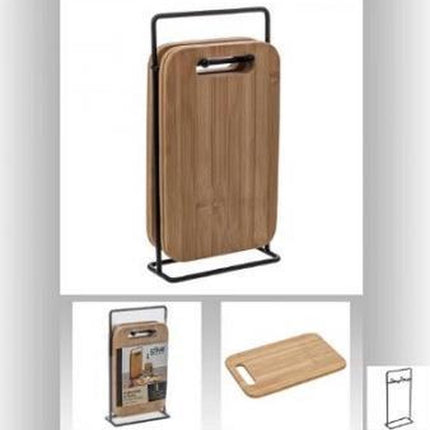 Snijplank set met metalen rek - Set van 4 bamboe snijplanken - geschikt voor tapas.
