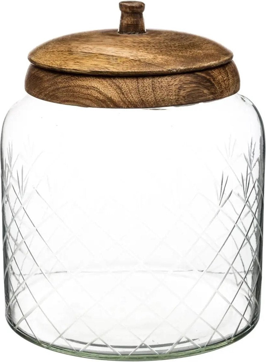 Pot à bonbons - pot de rangement 2,7L en verre avec couvercle en bois