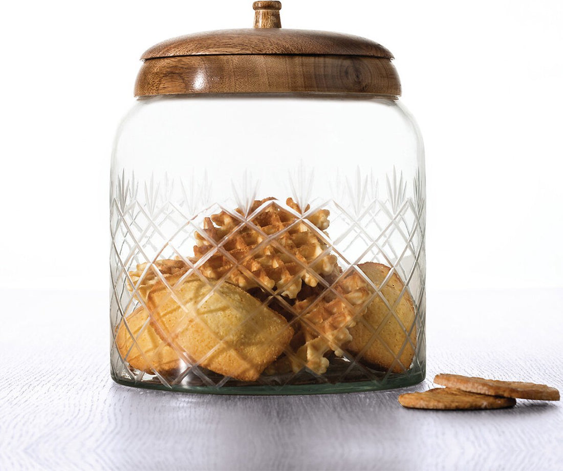 Pot à bonbons - pot de rangement 2,7L en verre avec couvercle en bois