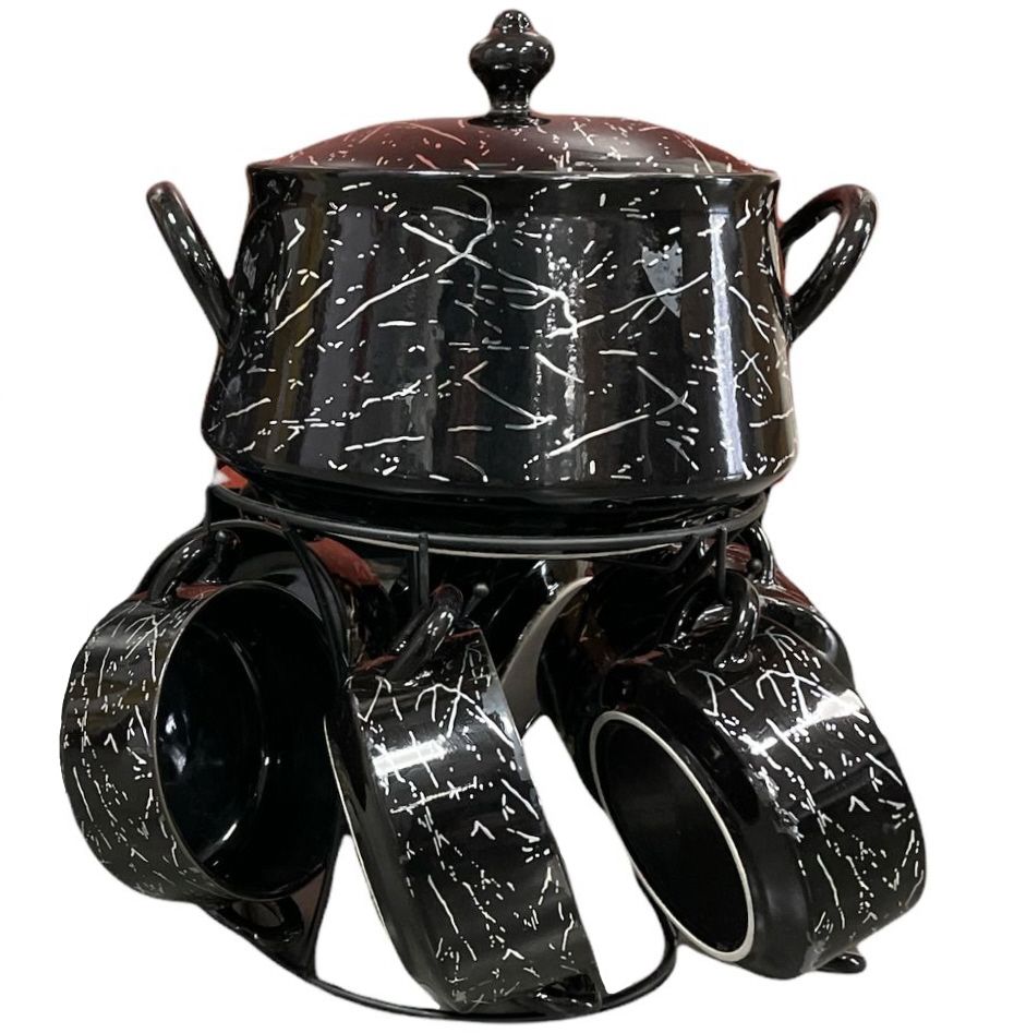 Soupière noire - Ensemble à soupe en porcelaine Marbre