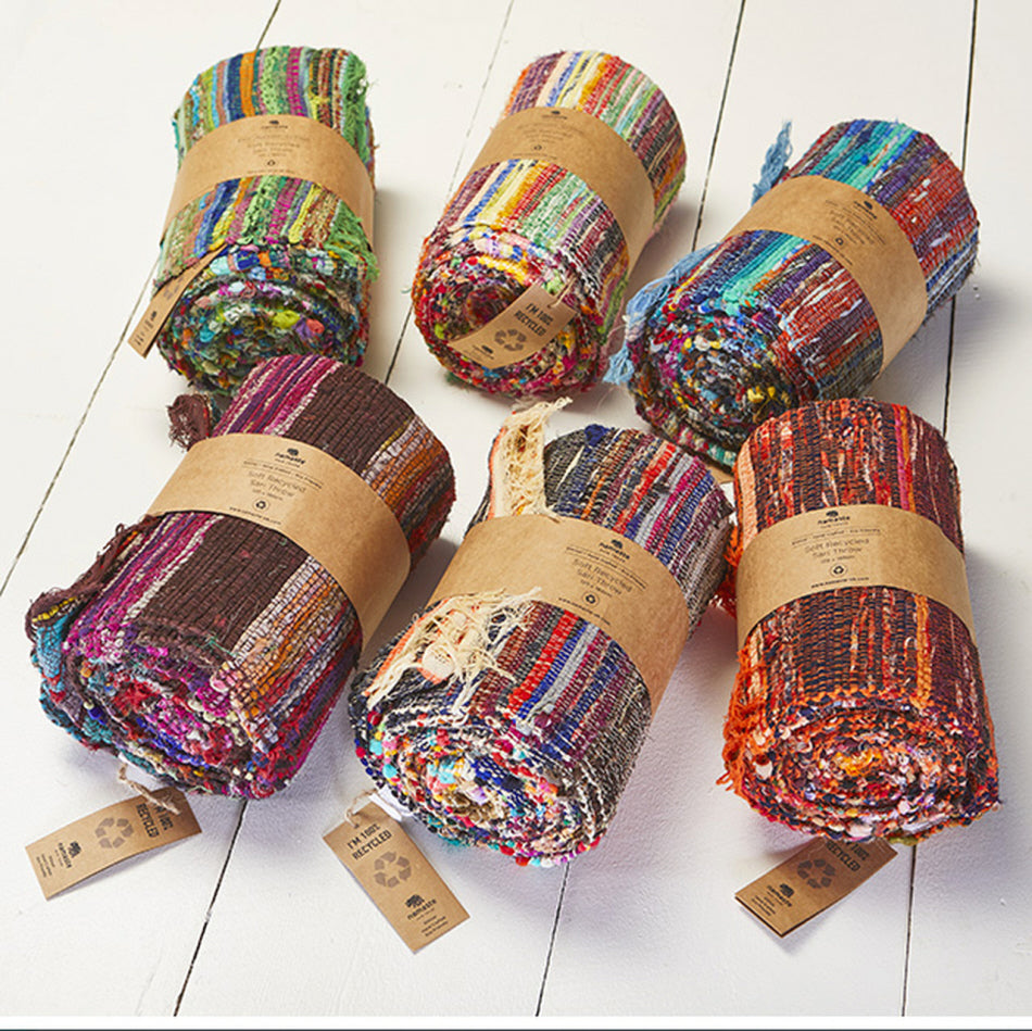 Soft recycled Sari throw