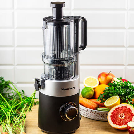 Klausberg KB-7871 Slowjuicer – Cold Press - Stille verticale juicer sapcentrifuge met brede vulopening – Fruitpers - Zwart/Zilver