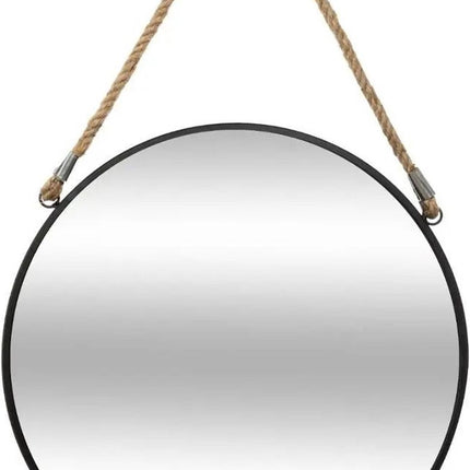 Runder Wandspiegel mit Seil – 38 cm – Schwarz/Natur
