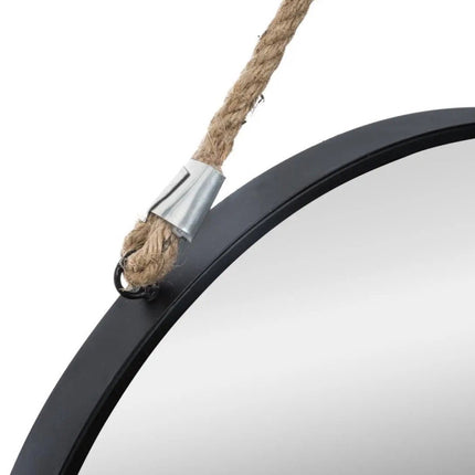 Runder Wandspiegel mit Seil – 38 cm – Schwarz/Natur