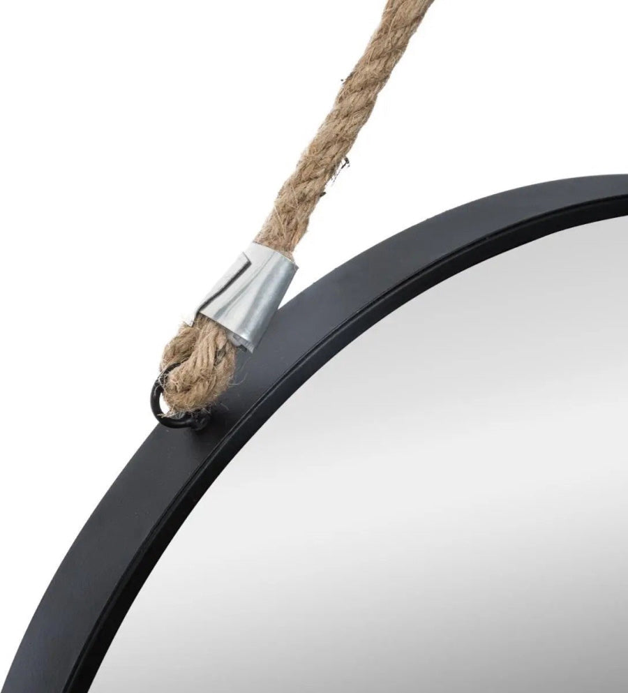 Miroir mural rond avec corde - 38 cm - noir/naturel