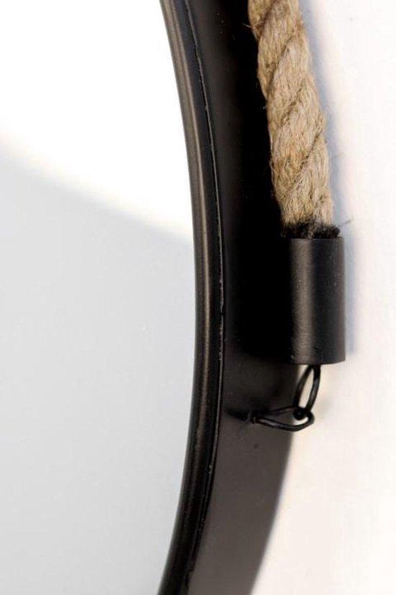 Miroir mural rond avec corde - 38 cm - noir/naturel
