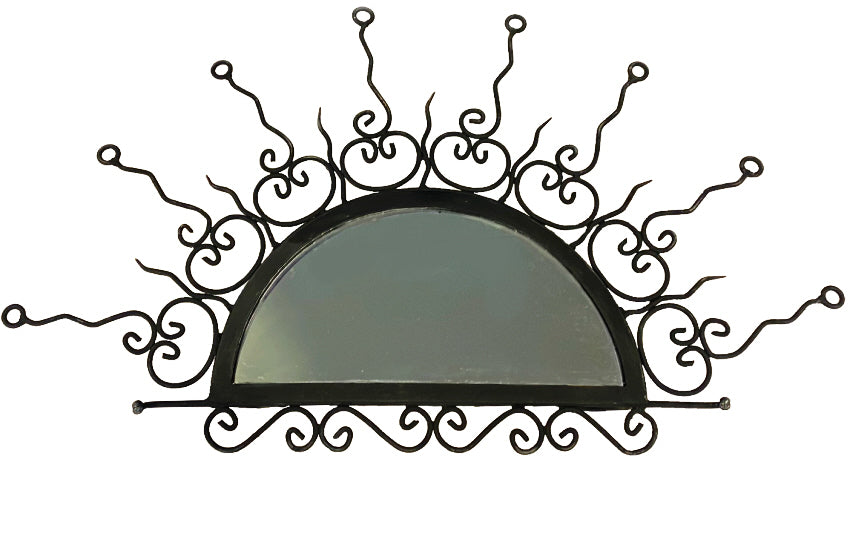 Marokkaanse smeedijzeren wandspiegel halve maan – handgesmeed, 76 x 43 cm