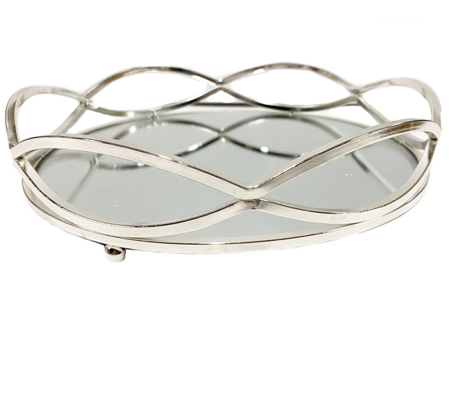 Spiegel-Serviertablett rund gewellt silber