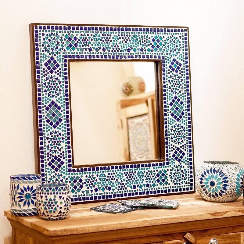 Oriental mosaic mirror blue