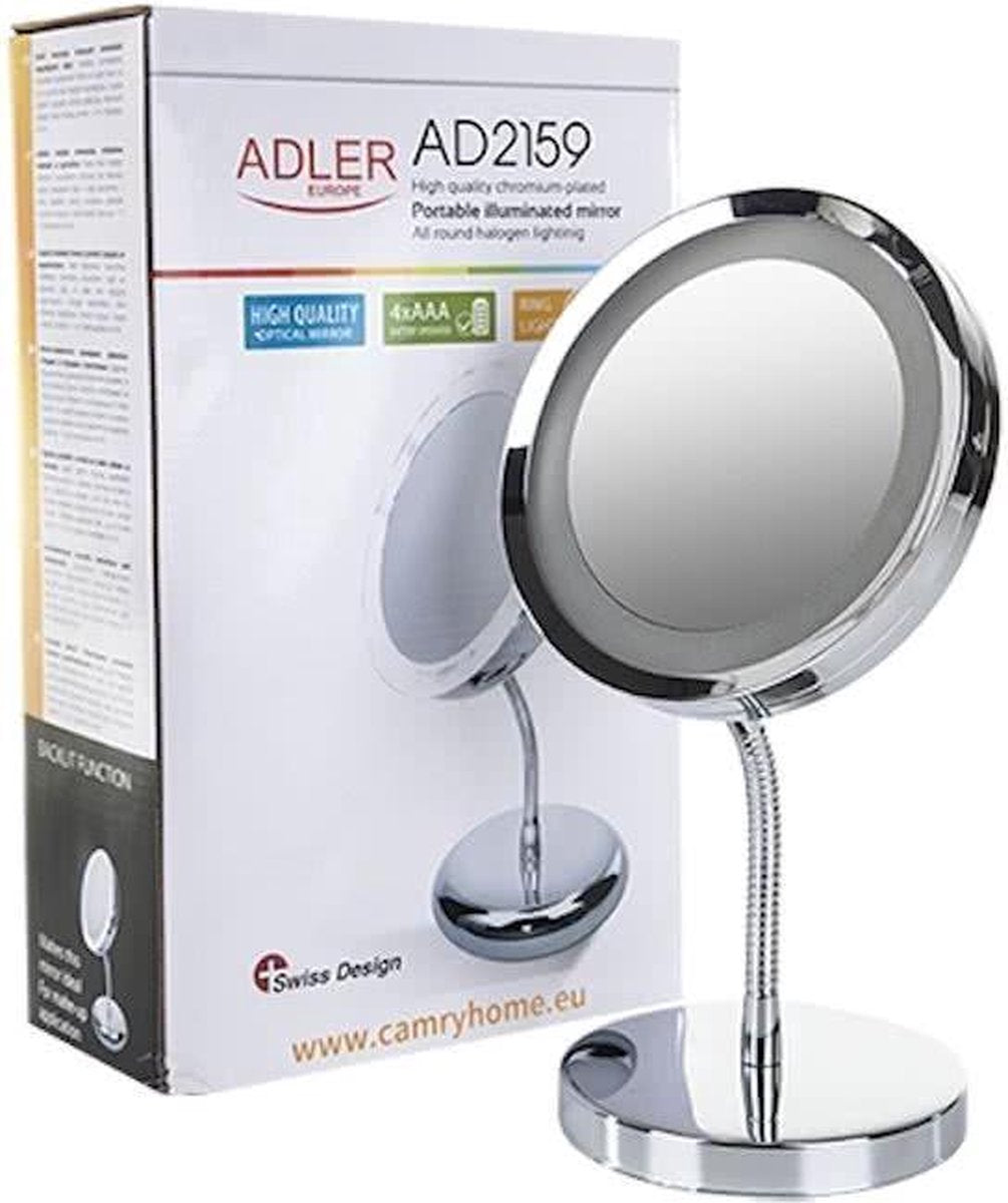 Miroir de maquillage - Miroir lumineux - Grossissement x3 - 15 centimètres - Argent