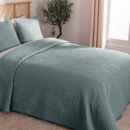 Tagesdecke Arabesque 240 x 260 cm – Mineralblau – Mit 2 Kissenbezügen – Polyester – Bettüberwurf – Schlafzimmerdecke –
